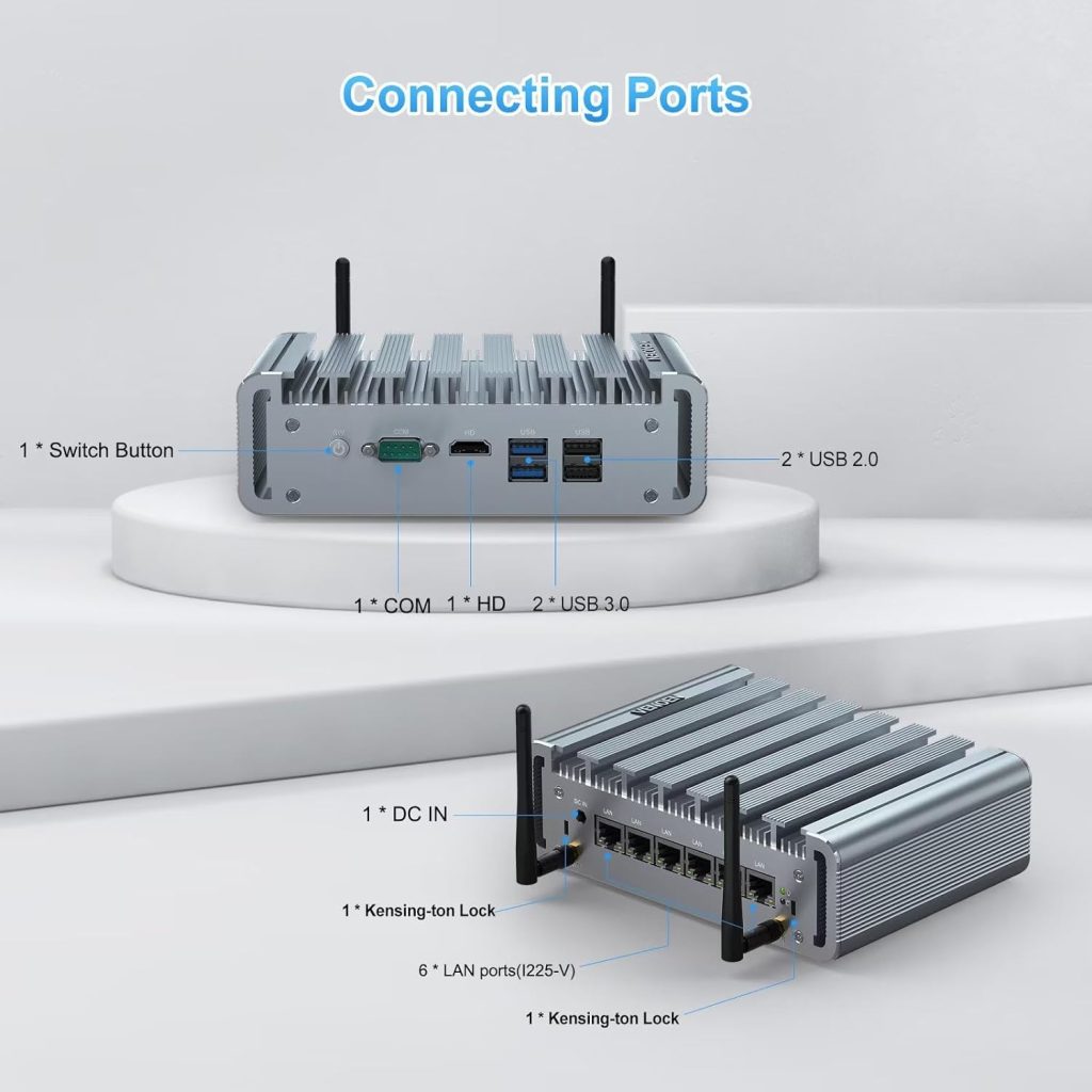 Firewall Mini PC 6 Lan i225 2.5Gbe NICs, Celeron J4125, 8GB DDR4 RAM 128GB mSATA SSD, HD-MI, RS232 COM, USB, Mini PCI E Wifi, Small Computer, Router server, AES-NI, PXE, Firewall Micro Appliance