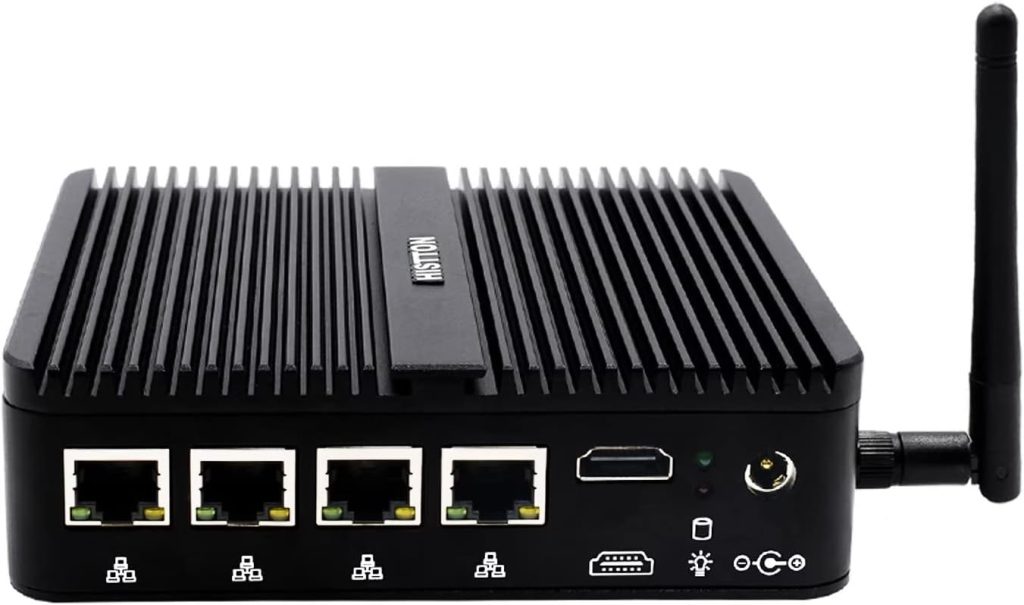 HISTTON Firewall Mini PC Micro Appliance Fanless PC 4 × 2.5Gbps Nic Quad Core Celeron J4125 Firewall PC 4GB RAM 128GB SSD, OPNsense Mini Firewall, HD, WiFI, BT4.0, AES-NI, Mini PC Server VPN Router