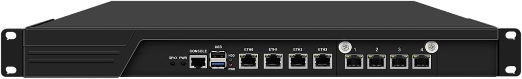 HUNSN 1U 19 Inch Rack Mount Firewall Appliance, Mikrotik, OPNsense, VPN, Network Router, Intel N100, RJ55, AES-NI, 8 x 226-V 2.5GbE LAN, Console, VGA, GPIO, SIM Slot, 8G RAM, 128G SSD