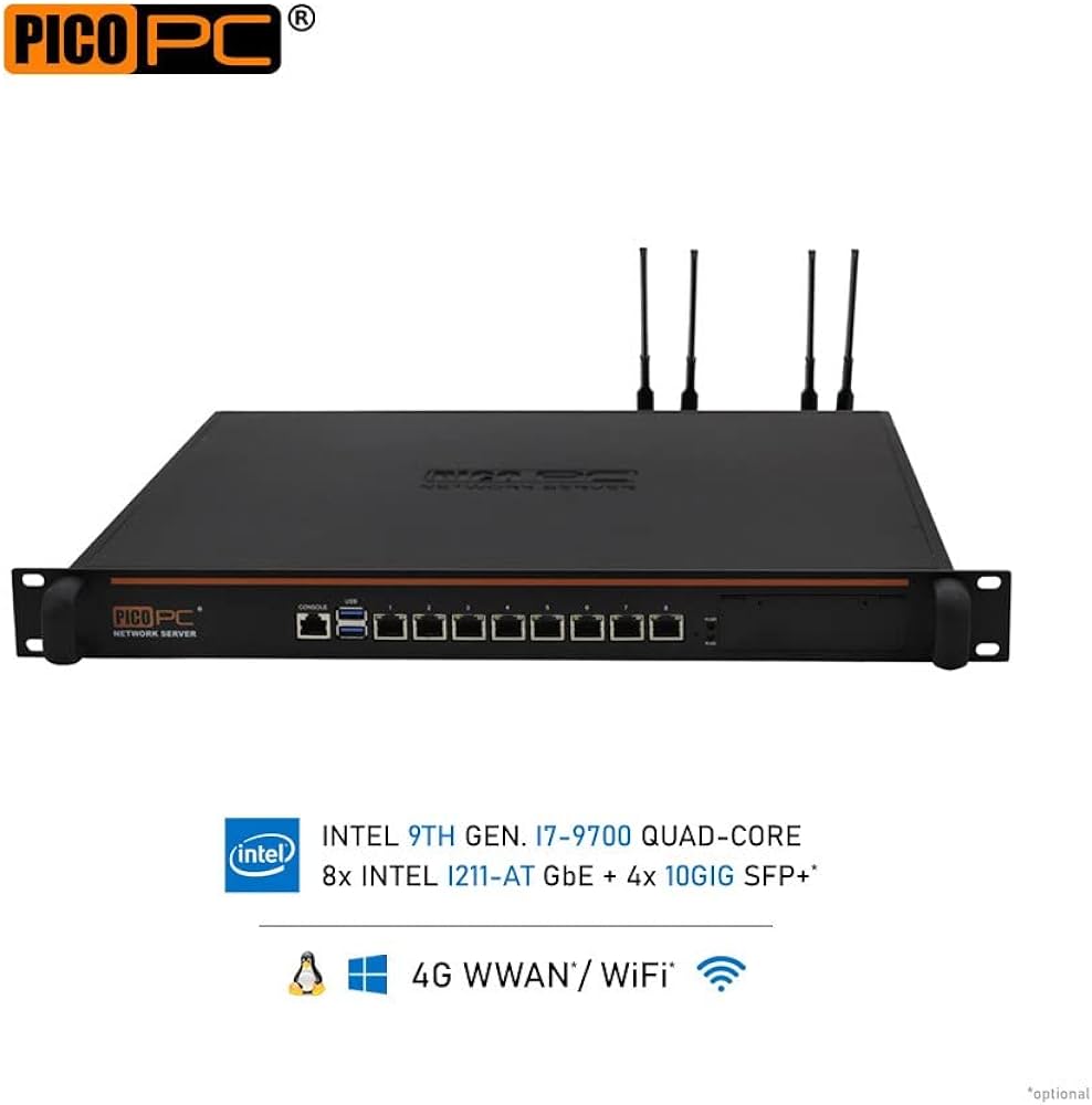 PICOPC 1U Rack mount router Intel Core i7-9700 8 LAN 4 10Gig SFP+ 4G 1U Rackmount Server SD-WAN Network Appliance Firewall with 16GB DDR4 RAM, 512GB SSD Review