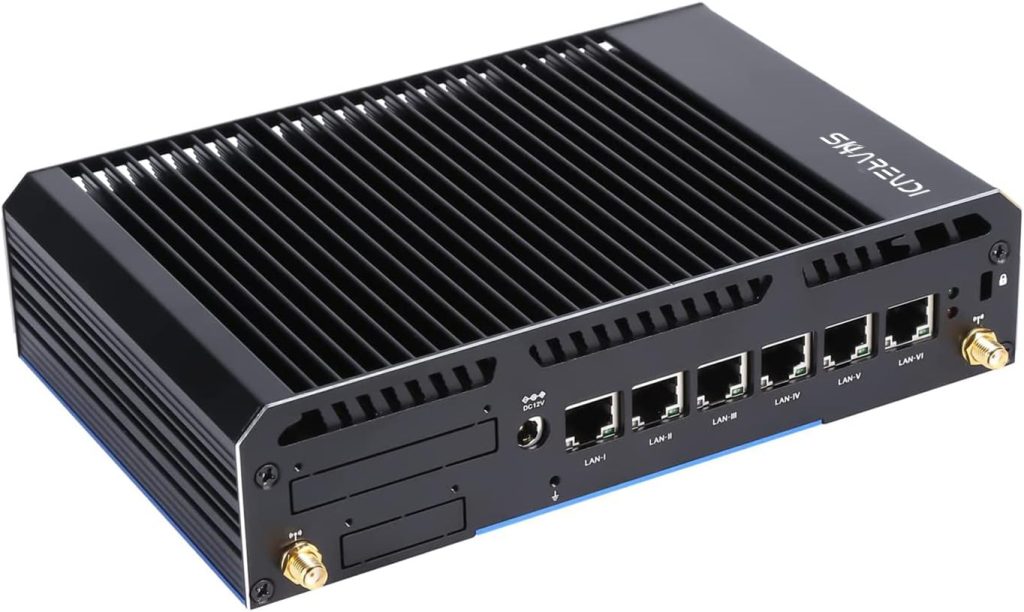 Sharevdi Micro Firewall Appliance 6 NIC, Fanless Mini PC Intel Core I3 6006U for Networks/Soft Routing, 8GB DDR4 128GB SSD Mini Desktop Computer, Support AES NI, USB3.0/HDMI/COM RS232