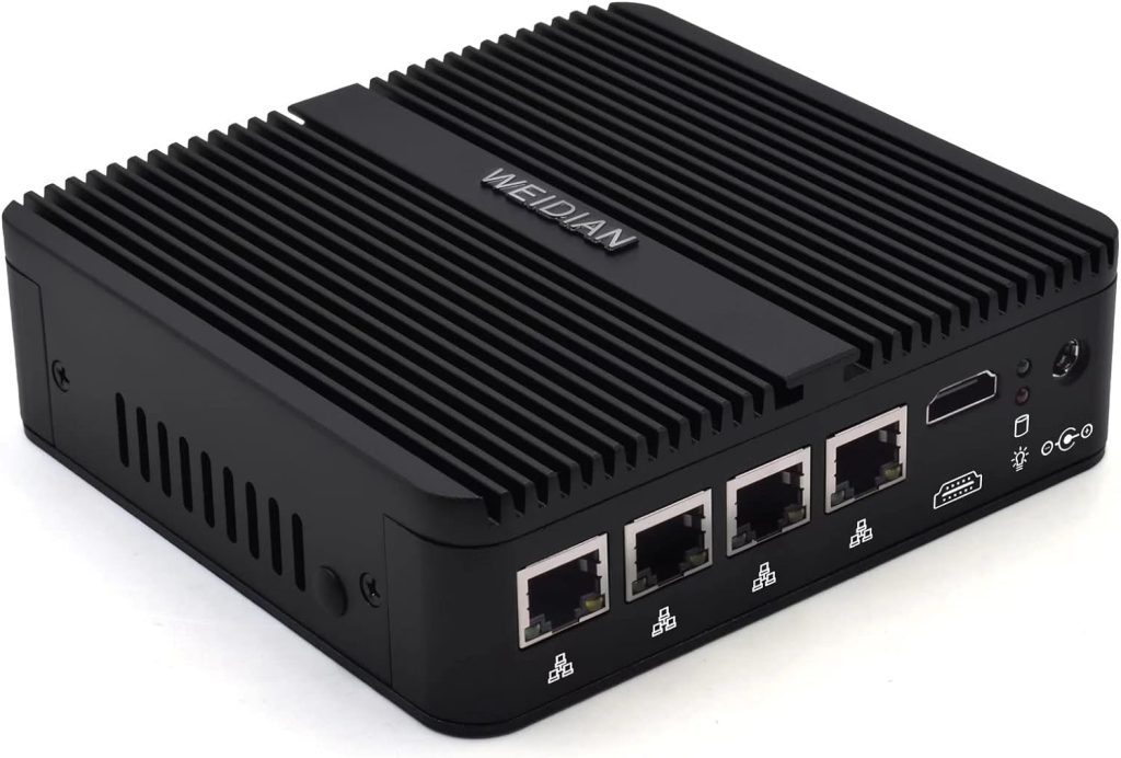 WEIDIAN Firewall 2.5GbE, Firewall PC, Network Security Micro Appliance, Router PC, Celeron J4125, AES-NI, HD, RS232 COM, 2USB3.0, 4RJ45 LAN, SIM Slot, Compatible with OPNsense etc(8GB RAM/256GB SSD)