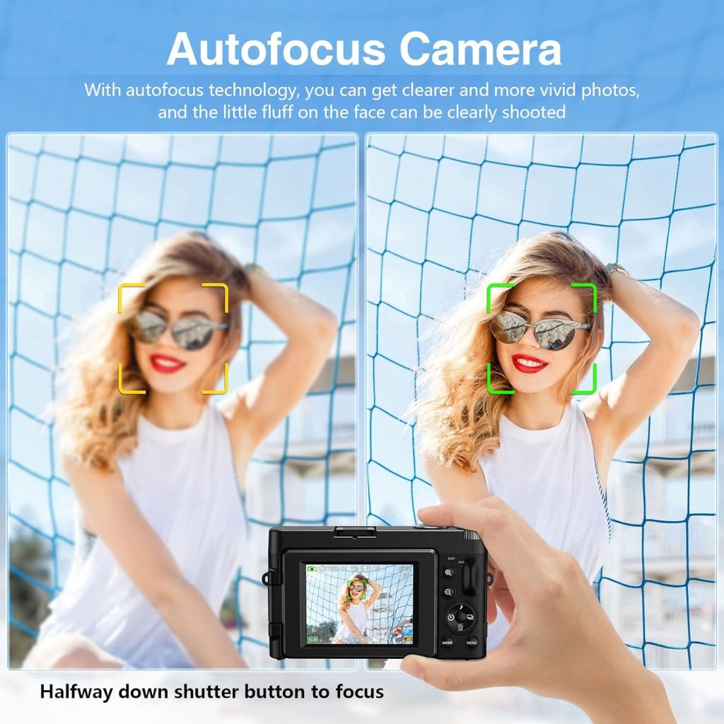 Digital Camera,Jumobuis 4K 48MP Autofocus Vlogging Camera with 32G Memory Card 16X Digital Zoom,Powerful Cameras for Photography with 2 Batteries for YouTube Black
