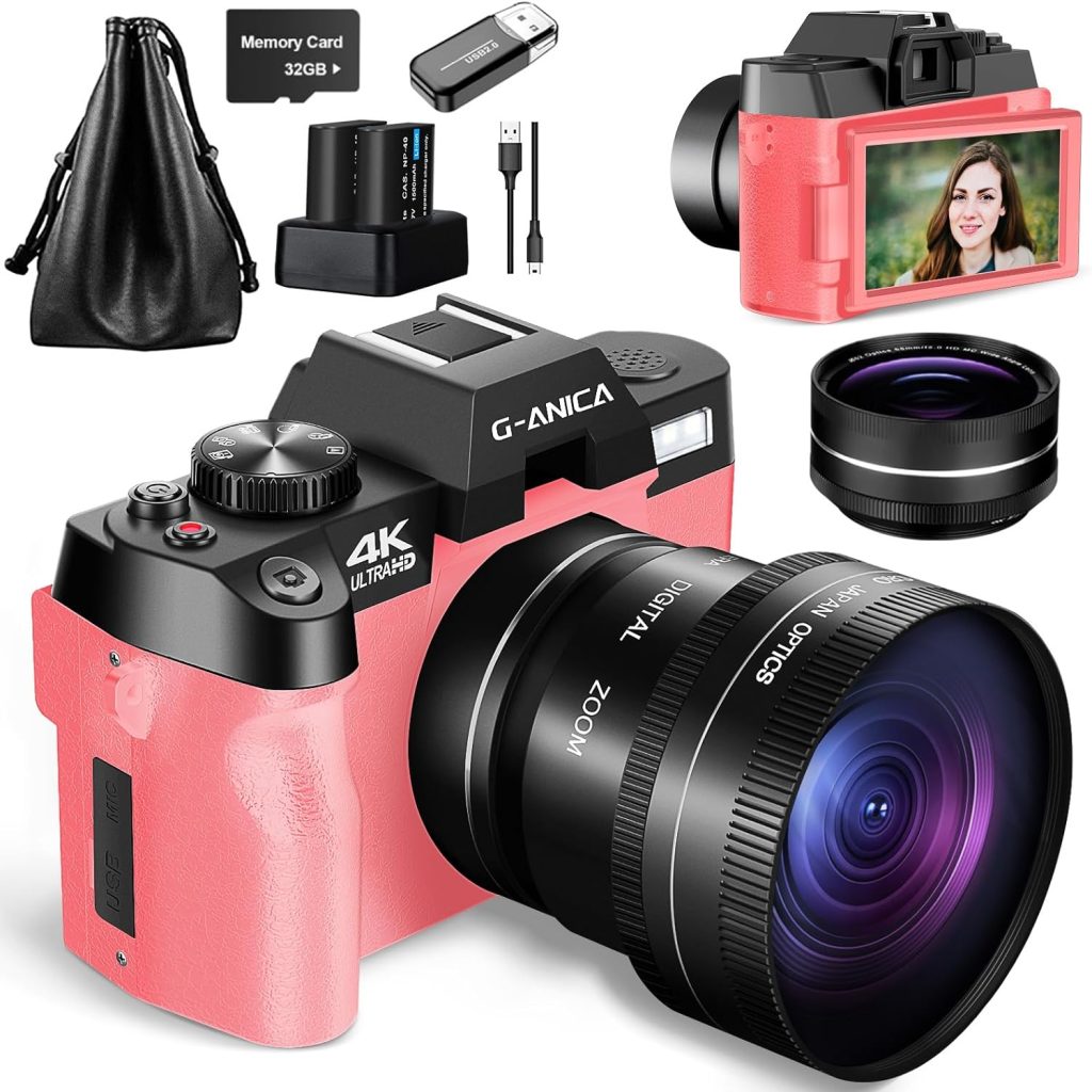 G-Anica 4K Digital Cameras for Photography，48MP/60FPS Video Camera for Vlogging, WiFi  App Control Vlogging Camera for YouTube, Small Camera with 32GB TF Card.Wide-Angle  Macro Lens