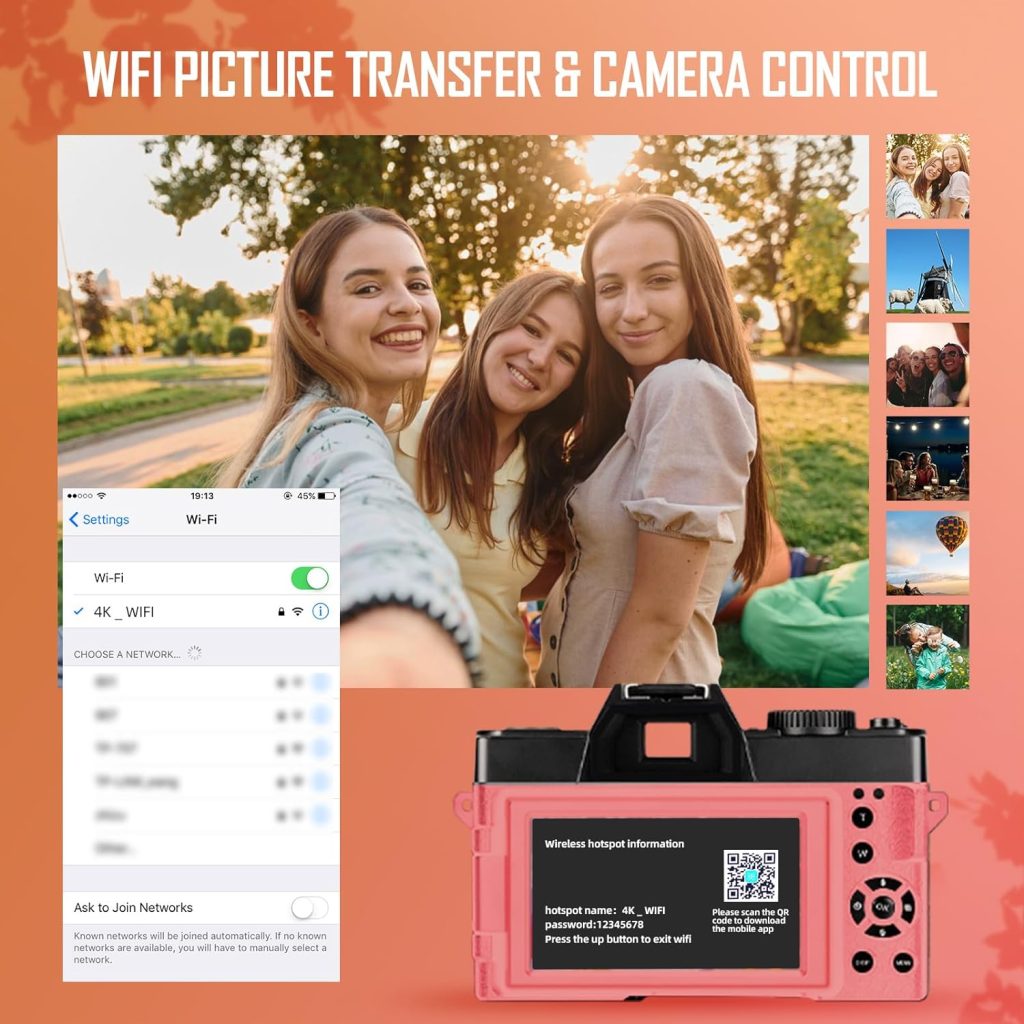 G-Anica 4K Digital Cameras for Photography，48MP/60FPS Video Camera for Vlogging, WiFi  App Control Vlogging Camera for YouTube, Small Camera with 32GB TF Card.Wide-Angle  Macro Lens